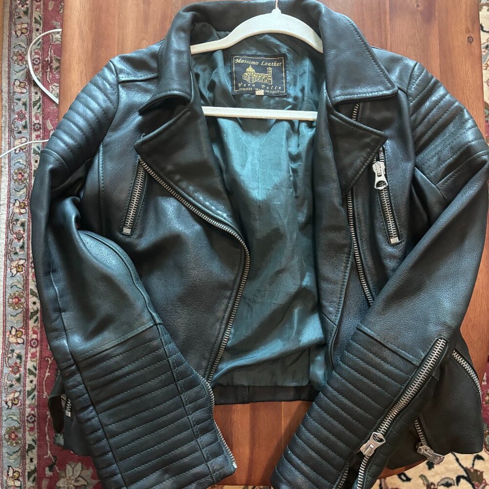 Authentic Forest Green Leather Jacket From Italy - image 1
